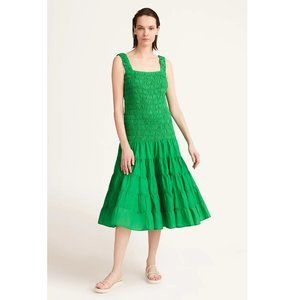 Merlette Freja Midi Dress Ruffle Tiered Smocked Kelly Green Cotton XS New